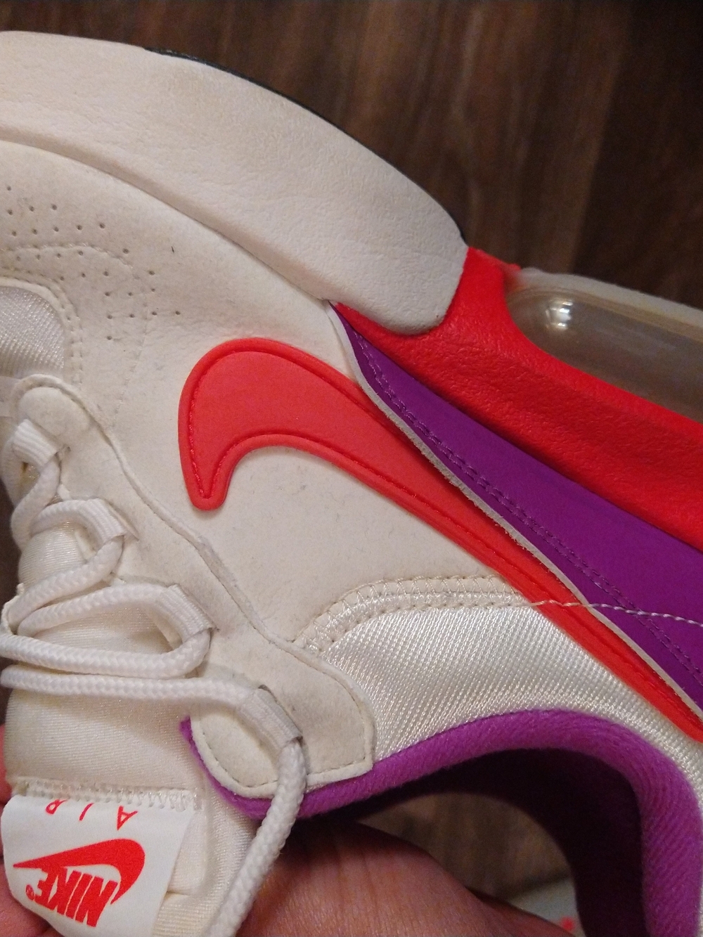 Nike Women’s Cream Sneakers with Bright Pink Swoosh and Purple Trim